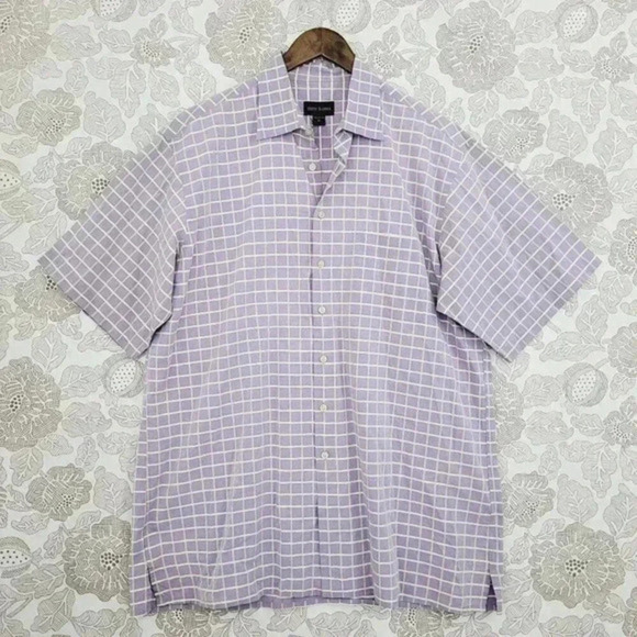 Scott Barber Mens XL Purple Plaid‎ Cotton Button-Up Short Sleeve Shirt - Picture 1 of 6